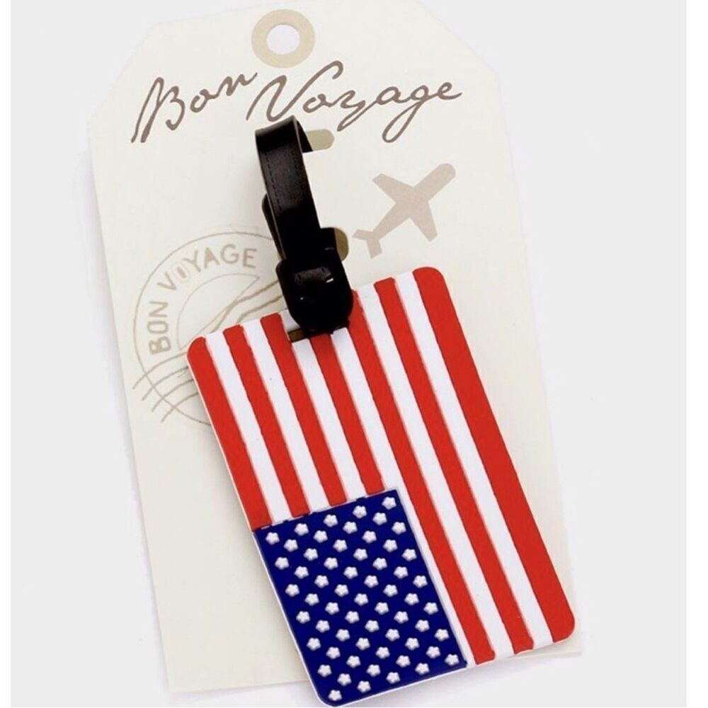 Brand New Boutique Rubberized Flexible American Flag Patriotic Luggage Tag